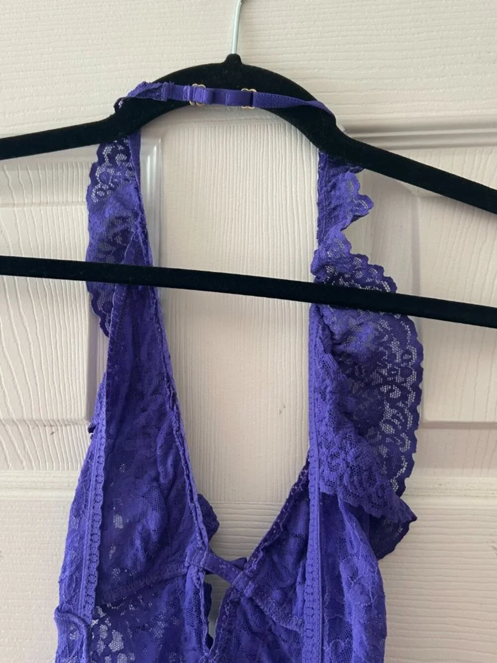 Victorias Secret The Lacie Sheer Lace Halter Babydoll Lingerie Purple Size Small